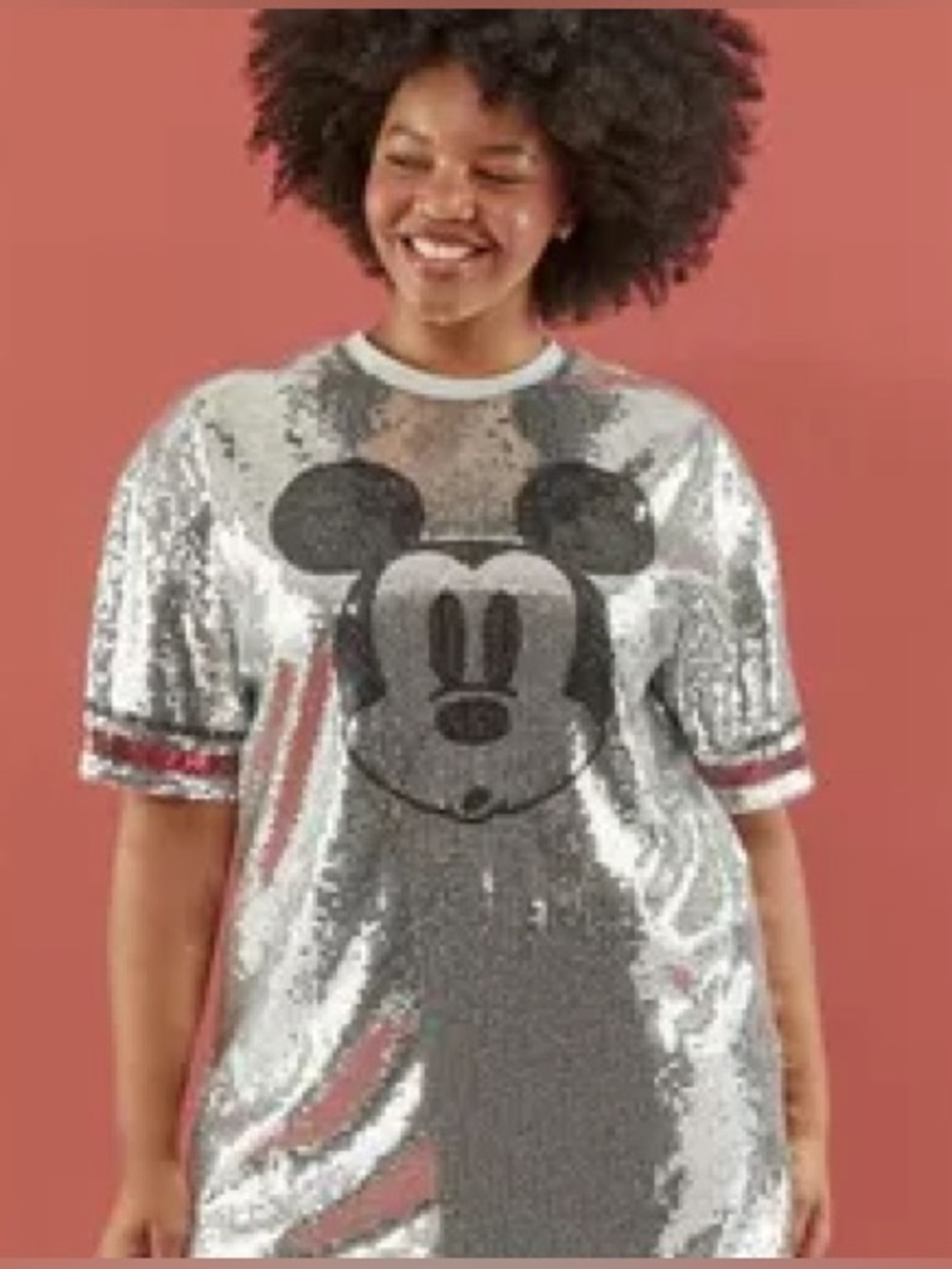 FOREVER 21 MICKEY MOUSE Silver Sequin Jersey TShirt Dress 3X Glam Sparkly